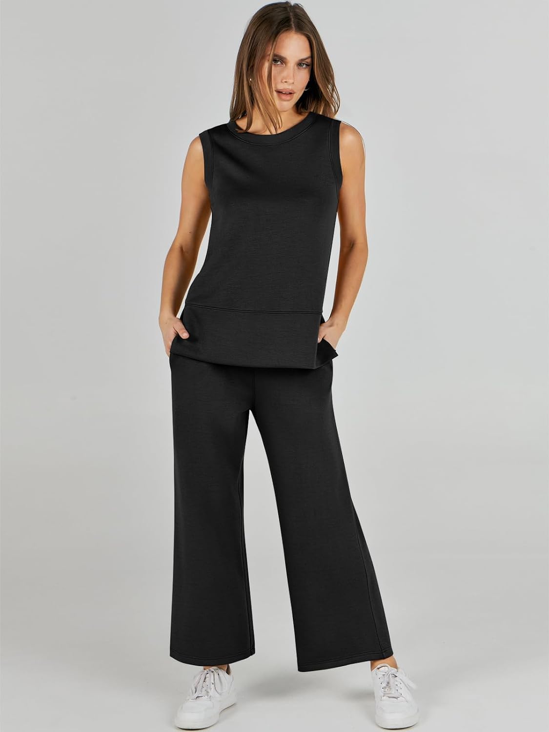 Women's 2 Piece Sets Summer Outfits Sleeveless Wide Leg Tracksuits Casual Sweat Sets Lounge Sweatsuits