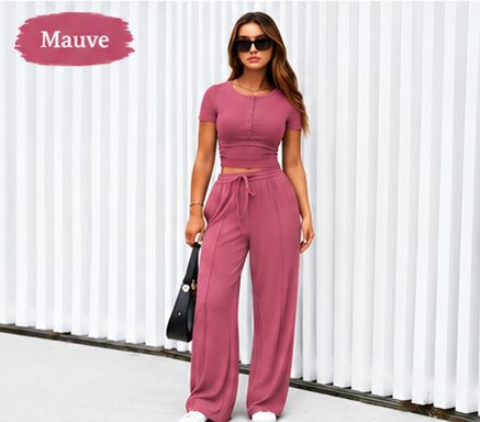 ⚡FINAL SALE⚡- Women's 2-Piece Outfits Summer Short Sleeve Crop Slim Fit Tops & Wide Leg Pants