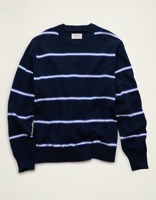 AE Striped Crew Neck Sweater - Navy