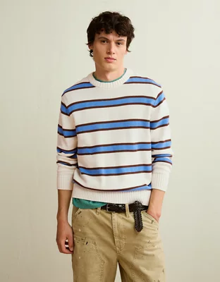 AE Striped Crew Neck Sweater - White