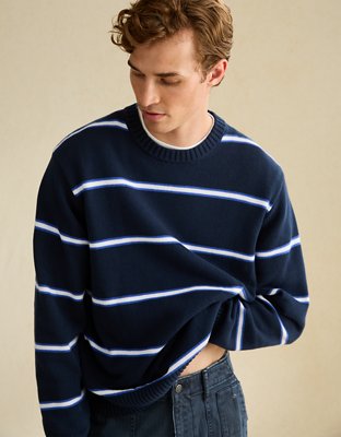 AE Striped Crew Neck Sweater - Navy