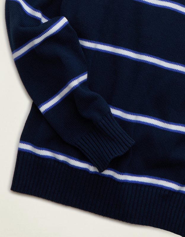 AE Striped Crew Neck Sweater - Navy