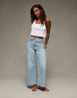 AE Curvy Super High-Waisted Baggy Wide-Leg Jean - Light Wash