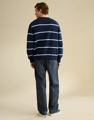 AE Striped Crew Neck Sweater - Navy