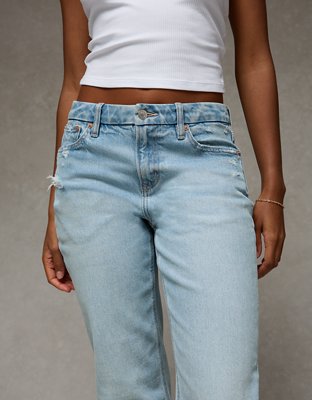 AE Curvy High-Waisted Straight Jean - Destroyed Light Wash