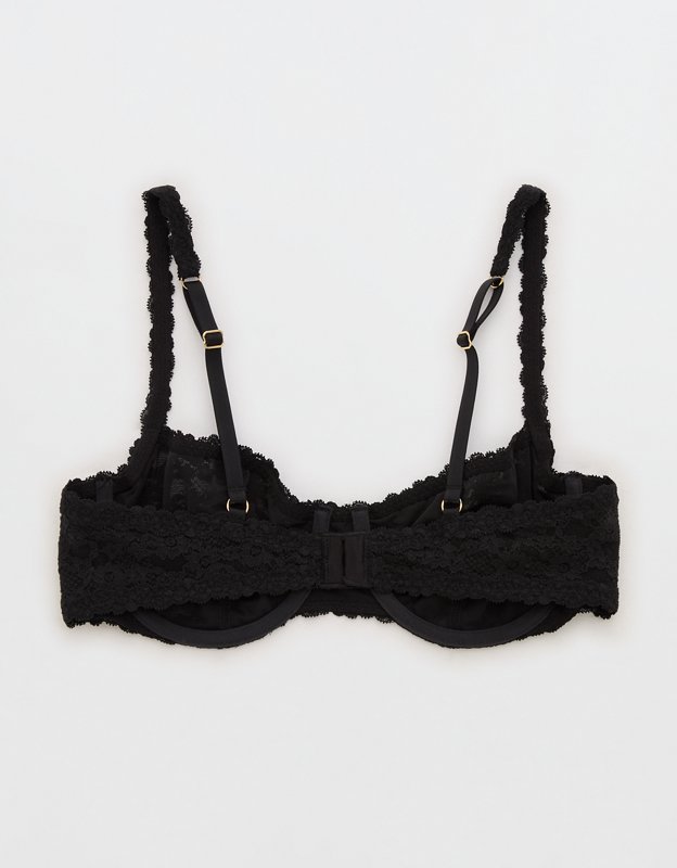 Show Off Vintage Lace Unlined Balconette Bra - True Black
