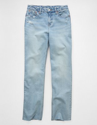 AE Curvy High-Waisted Straight Jean - Destroyed Light Wash