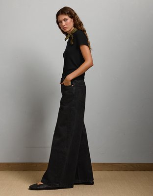 AE77 Premium Super Wide Jean - Black