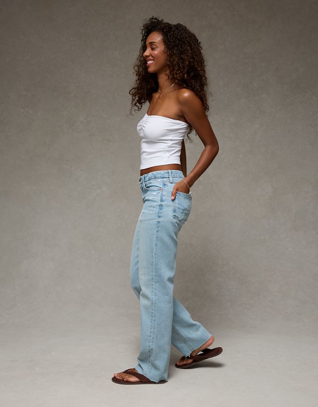 AE Curvy High-Waisted Straight Jean - Destroyed Light Wash