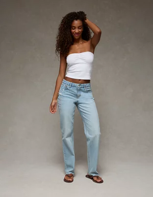 AE Curvy High-Waisted Straight Jean - Destroyed Light Wash