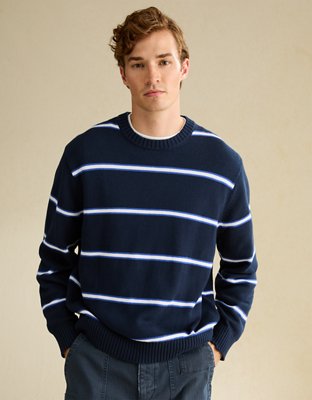 AE Striped Crew Neck Sweater - Navy