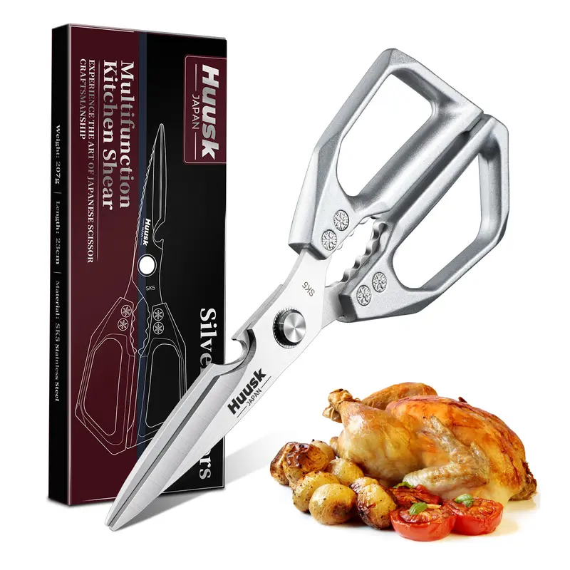 Kitchen Scissors All Purpose -FallFreshness- Stainless Steel Kitchen Shears, Sharp Silver Meat Scissors, Dishwasher Safe, Poultry Shears, Japanese Cooking Scissors for Food, Chicken Bones, and Turkey, Christmas Gift!