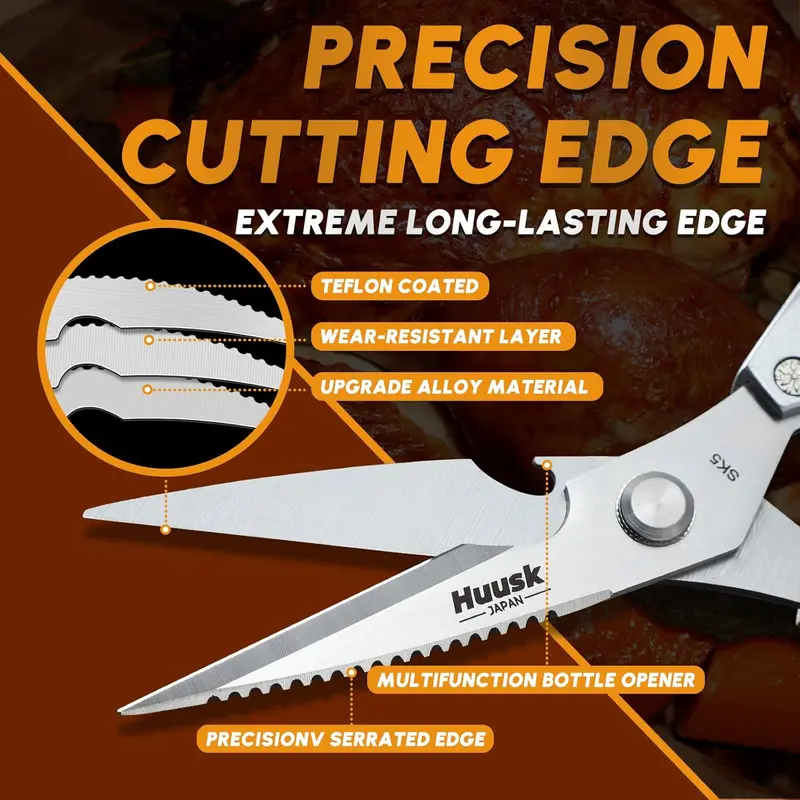 Kitchen Scissors All Purpose -FallFreshness- Stainless Steel Kitchen Shears, Sharp Silver Meat Scissors, Dishwasher Safe, Poultry Shears, Japanese Cooking Scissors for Food, Chicken Bones, and Turkey, Christmas Gift!