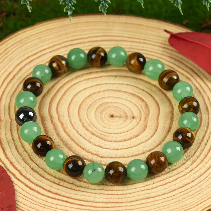 1pc Arpurraina Money Attraction Bracelet with Green Aventurine & Tiger Eye - blue friendship bracelet beaded jewelry protection bracelet encouragement gift fashion artificial bracelet of the day Colorblock Beaded Crystal Bracelet