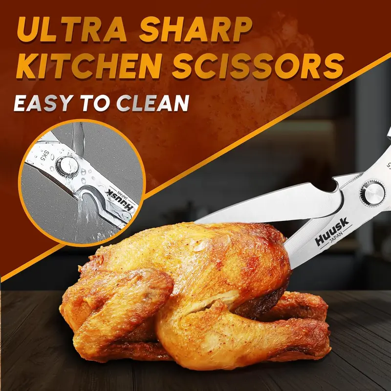 Kitchen Scissors All Purpose -FallFreshness- Stainless Steel Kitchen Shears, Sharp Silver Meat Scissors, Dishwasher Safe, Poultry Shears, Japanese Cooking Scissors for Food, Chicken Bones, and Turkey, Christmas Gift!