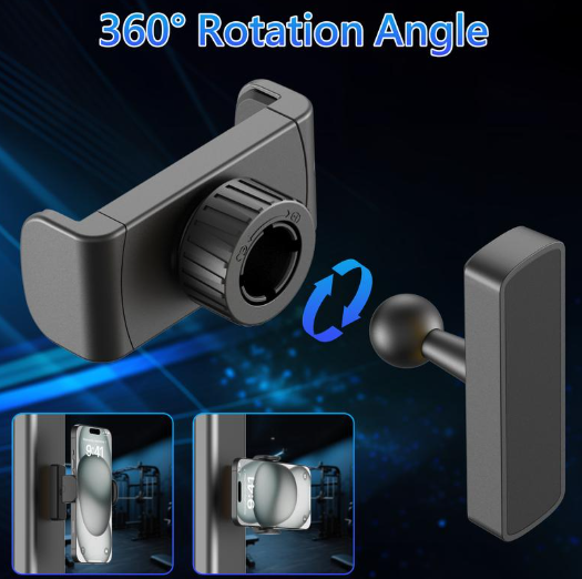 Magnetic Phone Holder for Gym - 360° Adjustable, Strong Portable Magnet Phone Mount for Workout Recording, Fitness Accessories Essentials, Compatible with Andriod Phone and iPhone 16/15/14/13/12, Perfect Gift for Men & Women