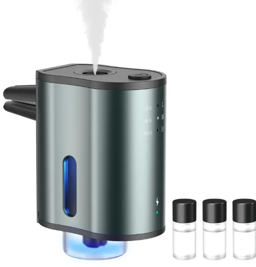 Smart Car Air Freshener with Three Adjustable Concentration Scent Levels, Portable Waterless Car Diffuser Air Freshener Car Aromatherapy Diffuser, 3*10ML Natural Perfume