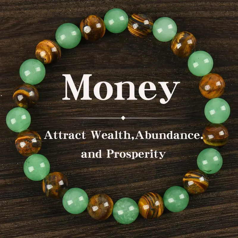 1pc Arpurraina Money Attraction Bracelet with Green Aventurine & Tiger Eye - blue friendship bracelet beaded jewelry protection bracelet encouragement gift fashion artificial bracelet of the day Colorblock Beaded Crystal Bracelet