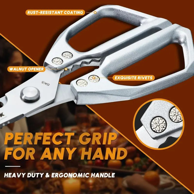 Kitchen Scissors All Purpose -FallFreshness- Stainless Steel Kitchen Shears, Sharp Silver Meat Scissors, Dishwasher Safe, Poultry Shears, Japanese Cooking Scissors for Food, Chicken Bones, and Turkey, Christmas Gift!
