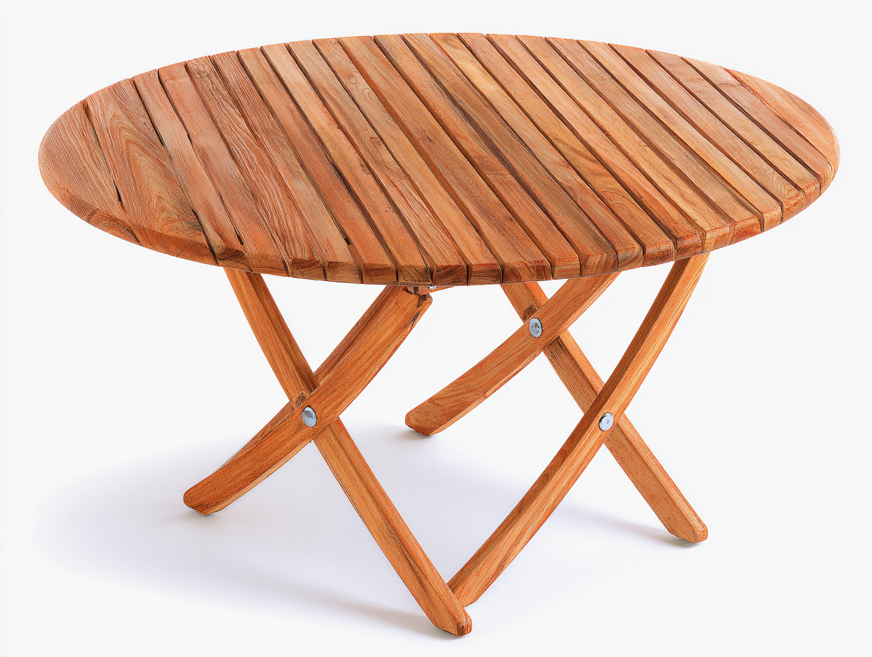 Gartentisch aus Holz 120x120x75 cm - Naturbraun - Rundes Latten-Design mit klappbarem Kreuzgestell für den Außenbereich-Jariiaspace