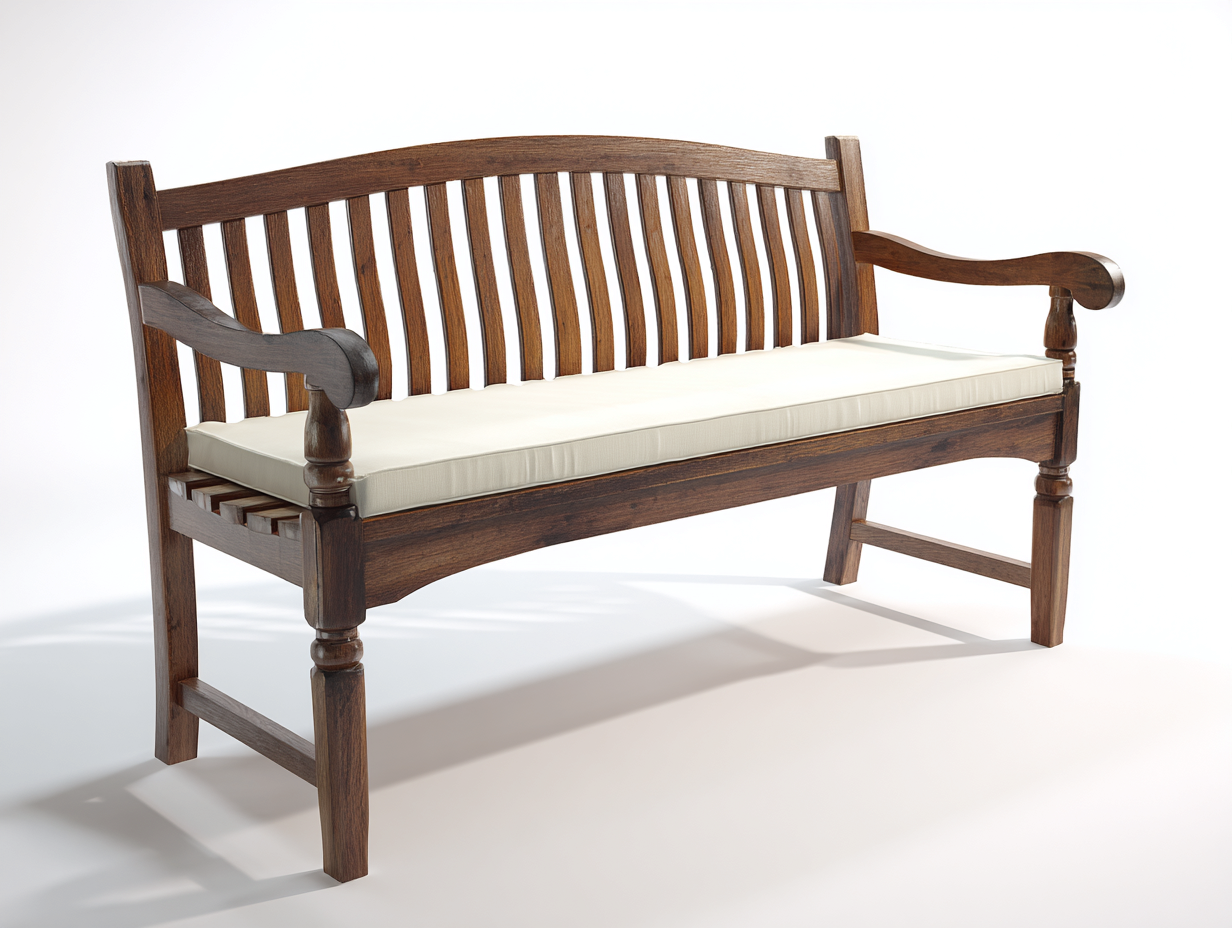 Gartenbank aus Holz und Stoff 155x62x92 cm - Dunkelbraun-Cremeweiß - Klassisches Design mit Armlehnen für den Außenbereich-Jariiaspace