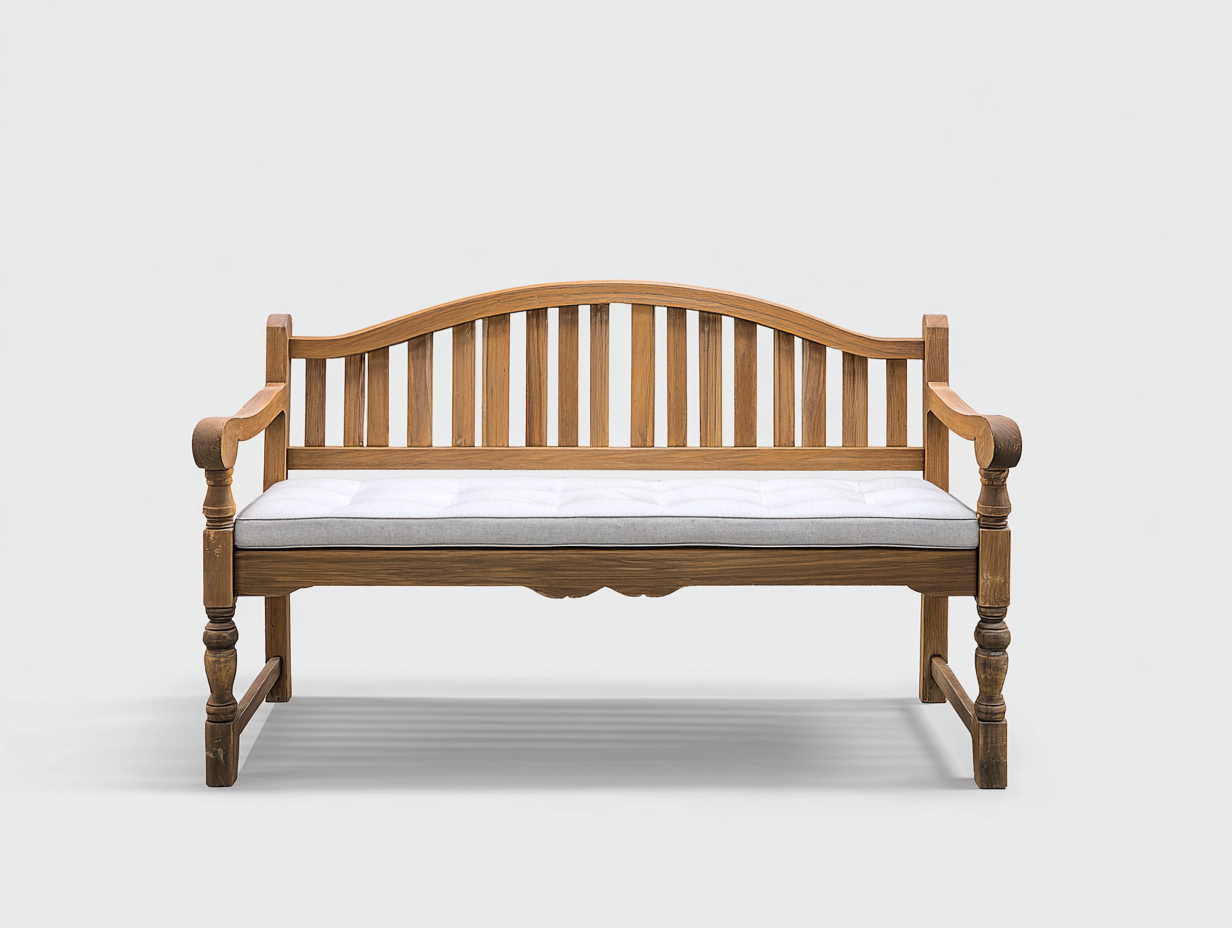 Gartenbank aus Holz und Stoff 150x60x90 cm - Naturbraun-Weiß - Klassisches Design mit Armlehnen für den Außenbereich-Jariiaspace