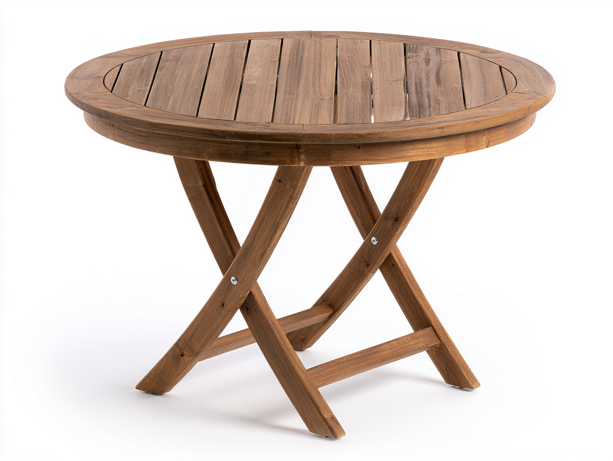 Gartentisch aus Holz 150x150x75 cm - Holzfarben - runder Esstisch mit Lattenplatte und Kreuzgestell-Jariiaspace