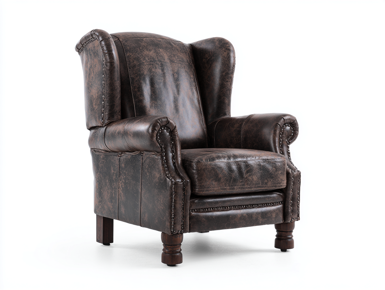 Sessel mit Kunstlederbezug 95x88x104 cm - Dunkelbraun - klassischer Ohrensessel mit Ziernieten-Jariiaspace