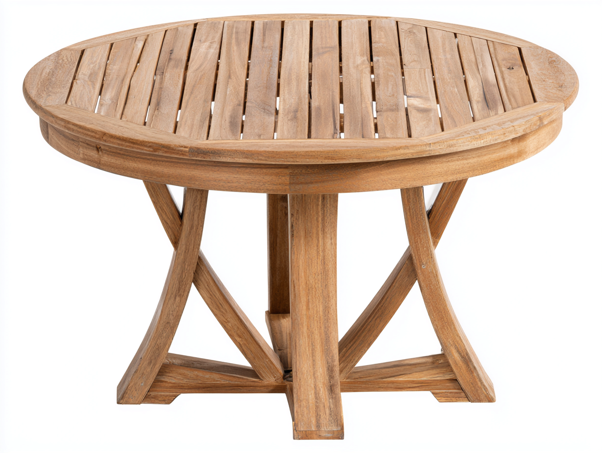 Gartentisch aus Holz 115 x 115 x 75 cm Naturholz für Garten runder Landhausstil mit Lamellenplatte und Kreuzgestell-Jariiaspace