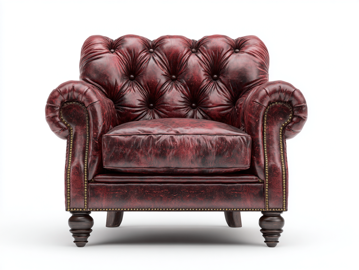 Sessel aus Leder und Holz 105x95x90 cm - Bordeauxrot-Dunkelbraun - Klassisches Chesterfield-Design für das Wohnzimmer-Jariiaspace