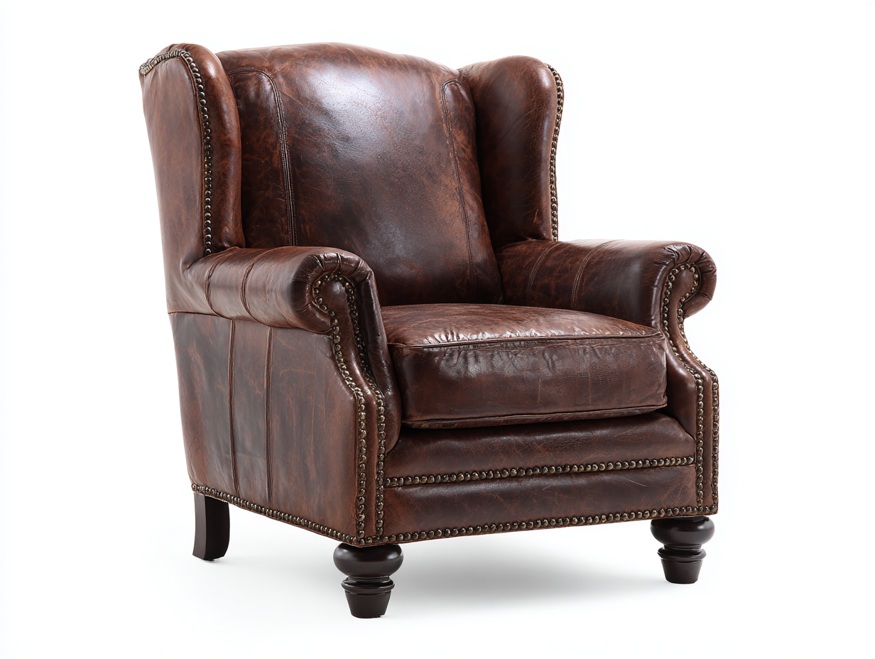 Sessel aus Kunstleder und Holz 90 x 92 x 106 cm Braun Dunkelbraun für Wohnzimmer klassisches Ohrensessel Design mit Ziernieten-Jariiaspace