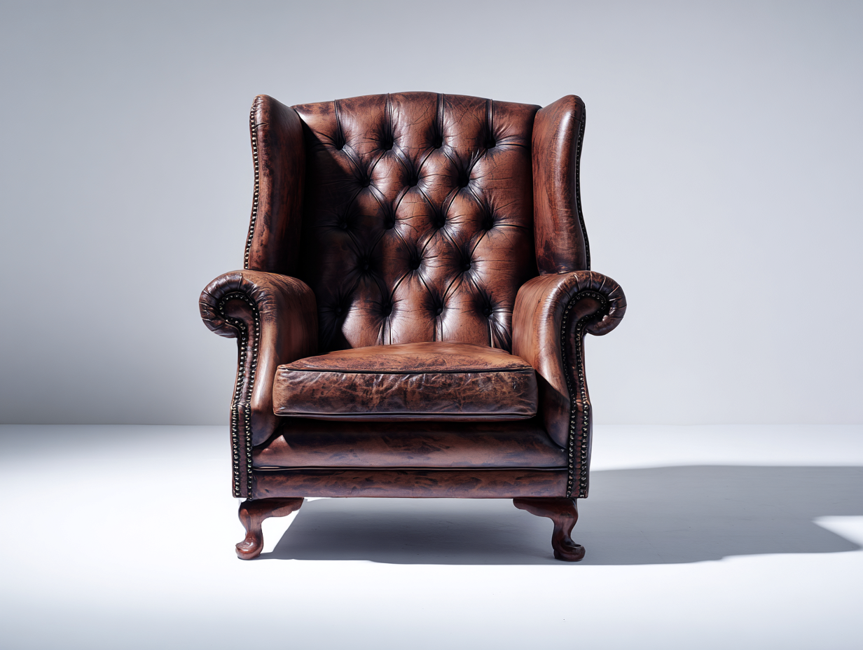 Sessel Lederoptik und Holz 90x85x110 cm - Dunkelbraun - klassischer Ohrensessel für Wohnzimmer-Jariiaspace