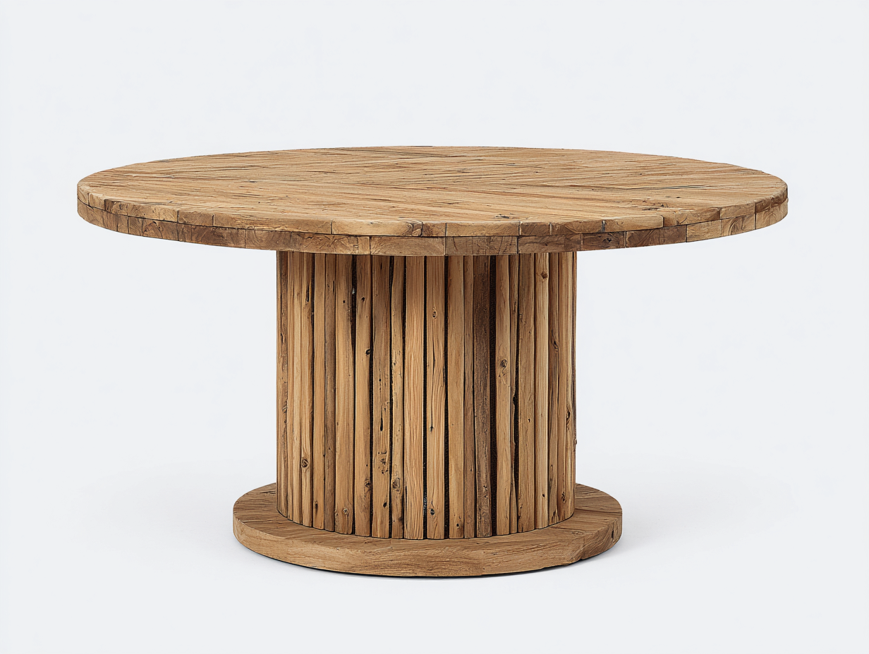 Gartentisch aus Holz 150x150x76 cm - Holzfarben - runder Esstisch mit Lamellenfuß-Jariiaspace