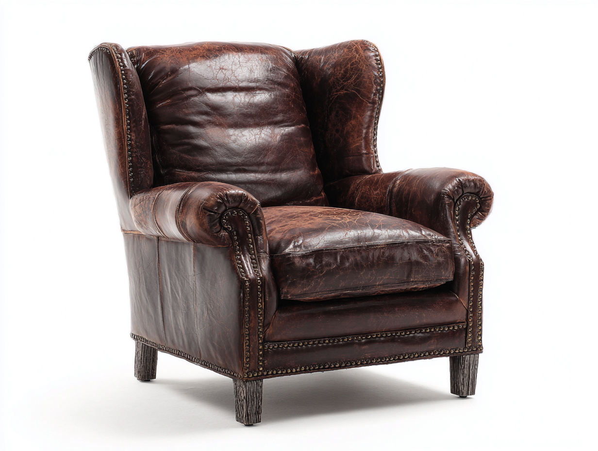 Sessel Lederoptik und Holz 92x88x105 cm - Dunkelbraun - klassischer Ohrensessel für Wohnzimmer-Jariiaspace