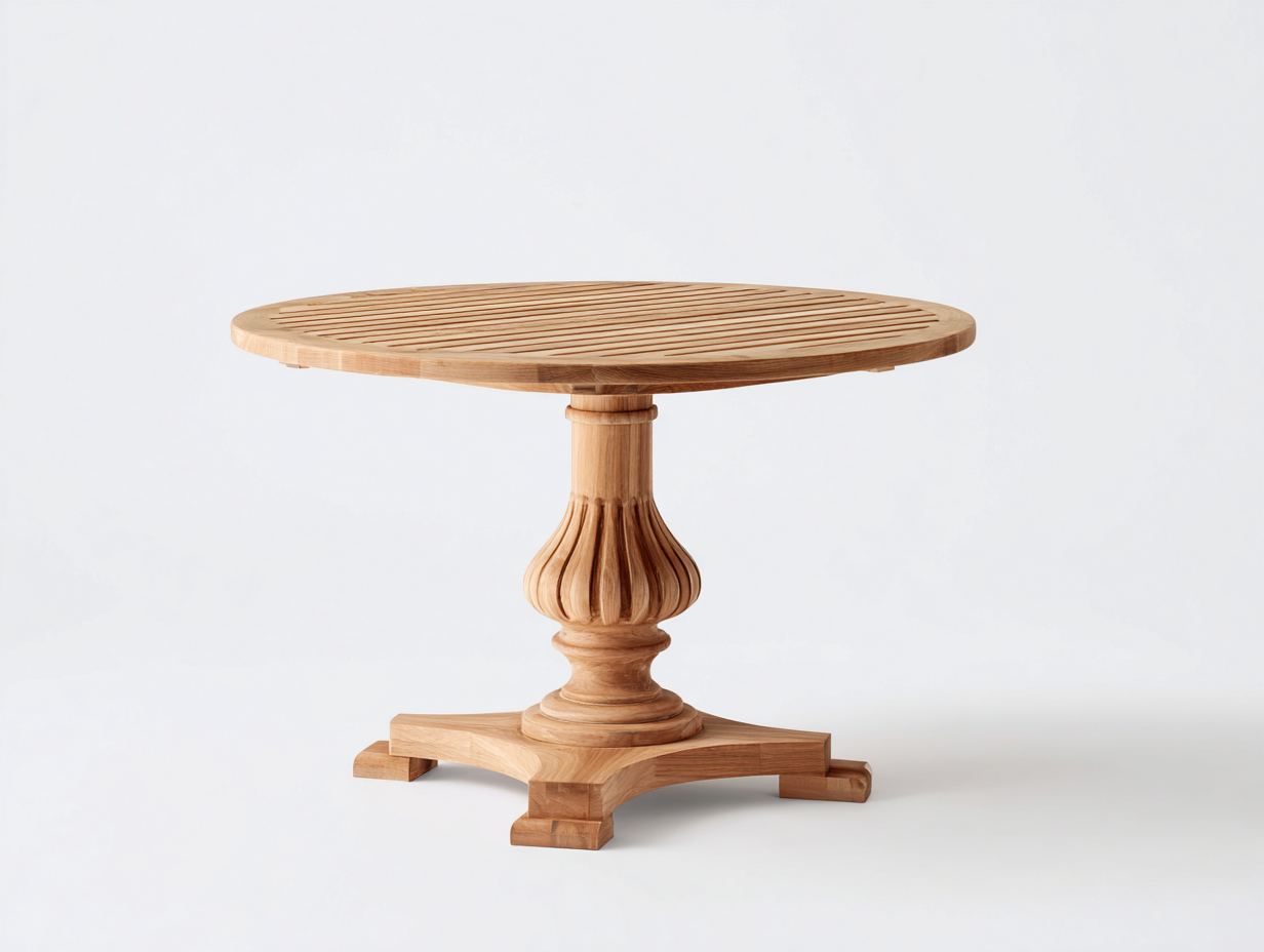 Gartentisch aus Holz 120x120x76 cm - Natur - runder Esstisch mit Lattenplatte und Säulenfuß-Jariiaspace