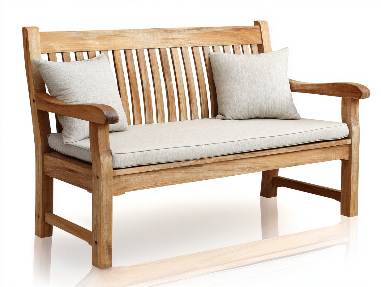 Gartenbank aus Holz 160 x 62 x 92 cm Naturholz Cremeweiß für Garten klassisches Design mit Armlehnen und Sitzauflage-Jariiaspace