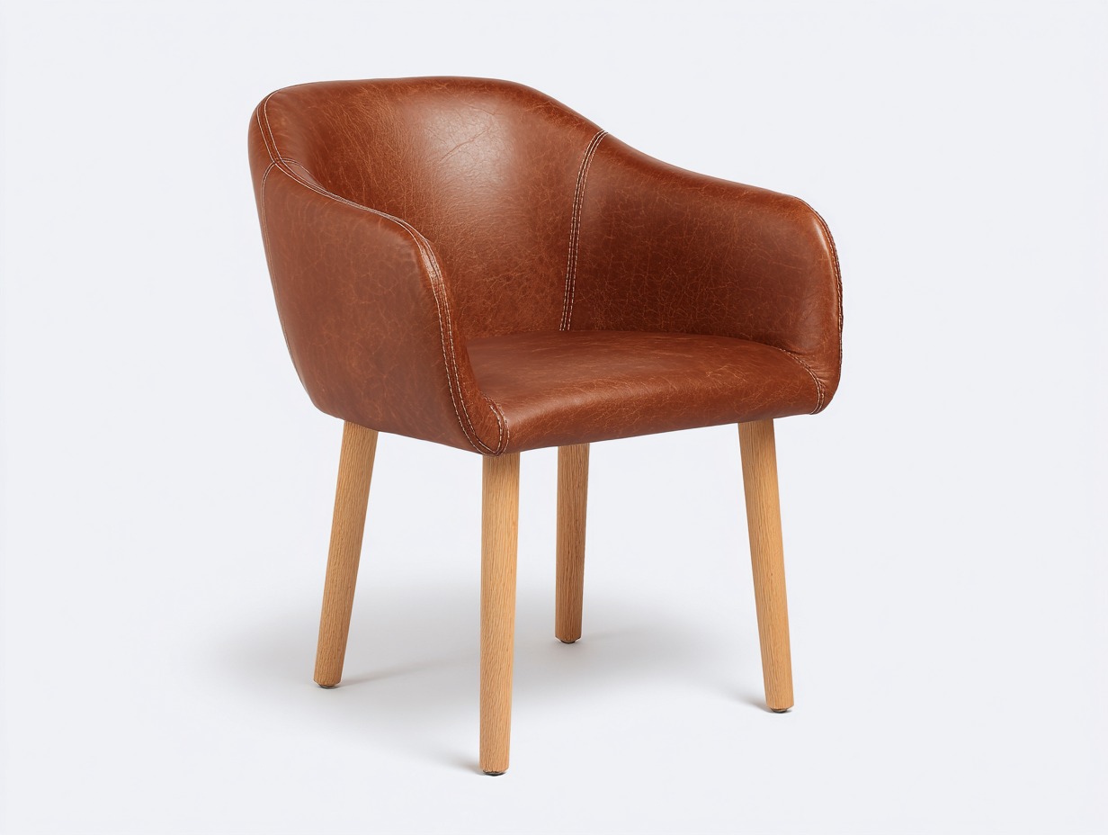 Esszimmerstühle Kunstleder und Holz 58x60x82 cm - Braun-Naturholz - moderner Armlehnstuhl für Esszimmer-Jariiaspace