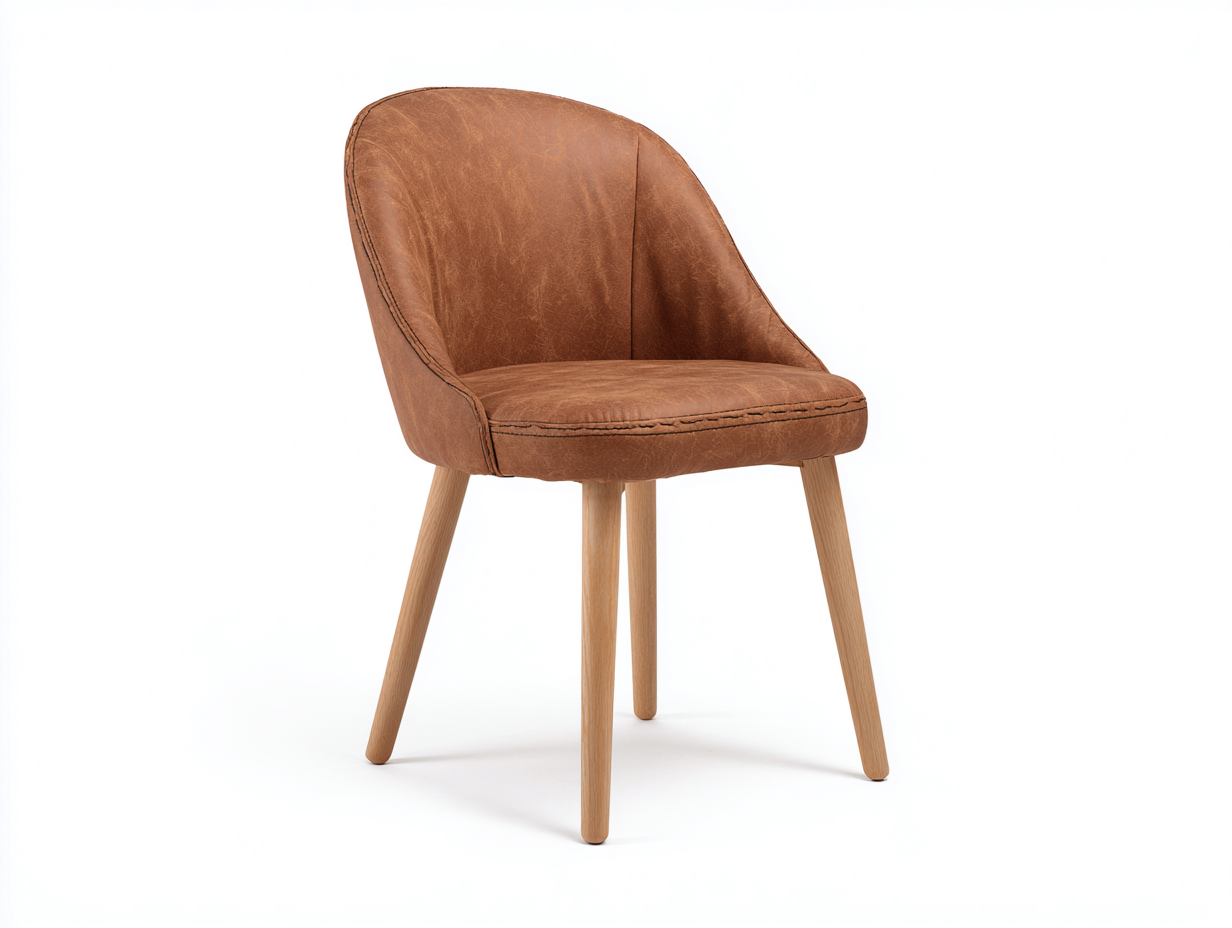 Esszimmerstühle aus Holz und Bezug in Lederoptik 60x57x84 cm - Braun-Natur - Modernes Schalen-Design für das Esszimmer-Jariiaspace