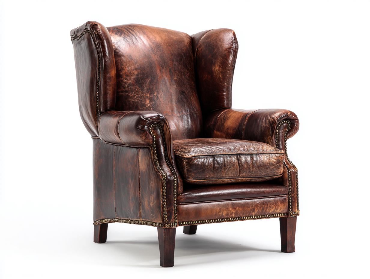 Sessel aus Leder und Holz 90x86x110 cm - Dunkelbraun - Klassisches Ohrensessel-Design für das Wohnzimmer-Jariiaspace