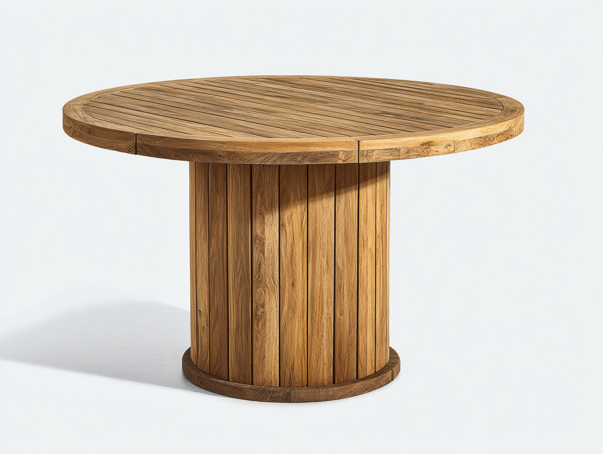 Gartentisch aus Holz 118 x 118 x 75 cm Naturholz für Garten runder Landhausstil mit Lamellenplatte und Zylinderfuß-Jariiaspace