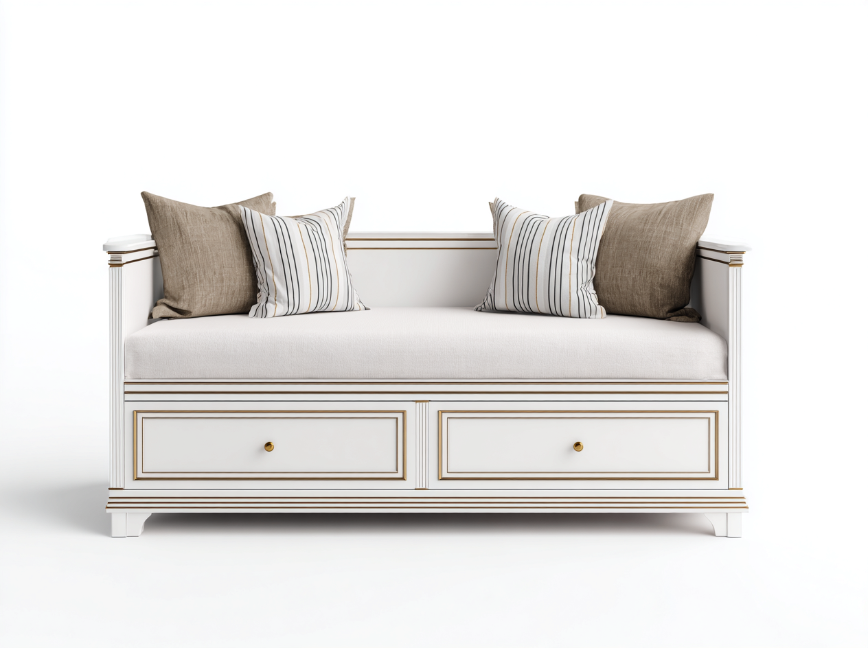 Schlafsofa Holzwerkstoff und Stoff 205x95x88 cm - Weiß-Gold-Cremeweiß - klassisches Stauraumsofa für Gästezimmer-Nodidwell