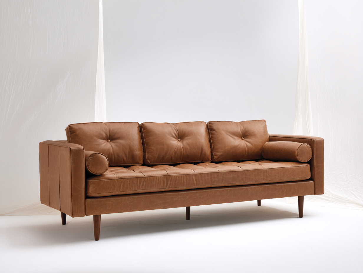 3 Sitzer Sofas mit Kunstlederbezug 220x86x78 cm - Cognac Holzfarben - modernes Sofa mit Armlehnen-Nodidwell