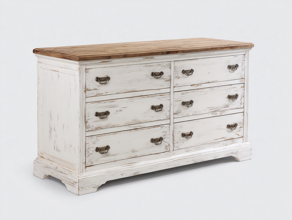 Kommode mit Schubladen aus Holzwerkstoff 160x45x82 cm - Weiß Holzfarben - Landhausstil mit 6 Schubladen-Nodidwell