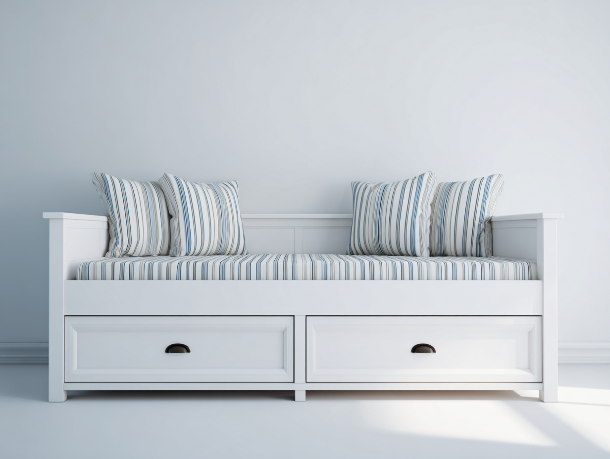 Schlafsofa Holzwerkstoff und Stoff 205x95x88 cm - Weiß-Blau - klassisches Stauraumsofa für Gästezimmer-Nodidwell