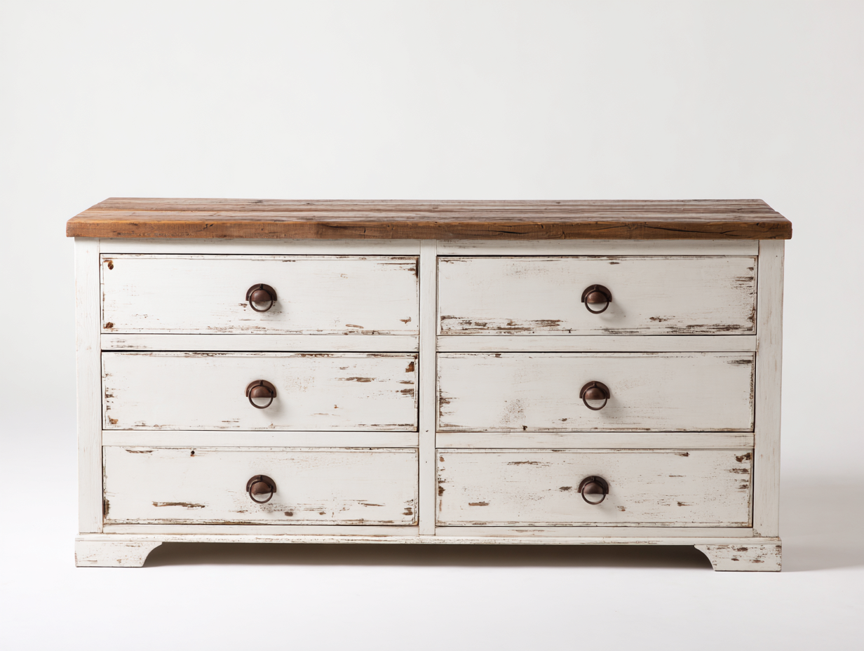 Kommode mit Schubladen Holz 130x45x78 cm - Antikweiß-Naturholz - Vintage Stauraum für Schlafzimmer-Nodidwell