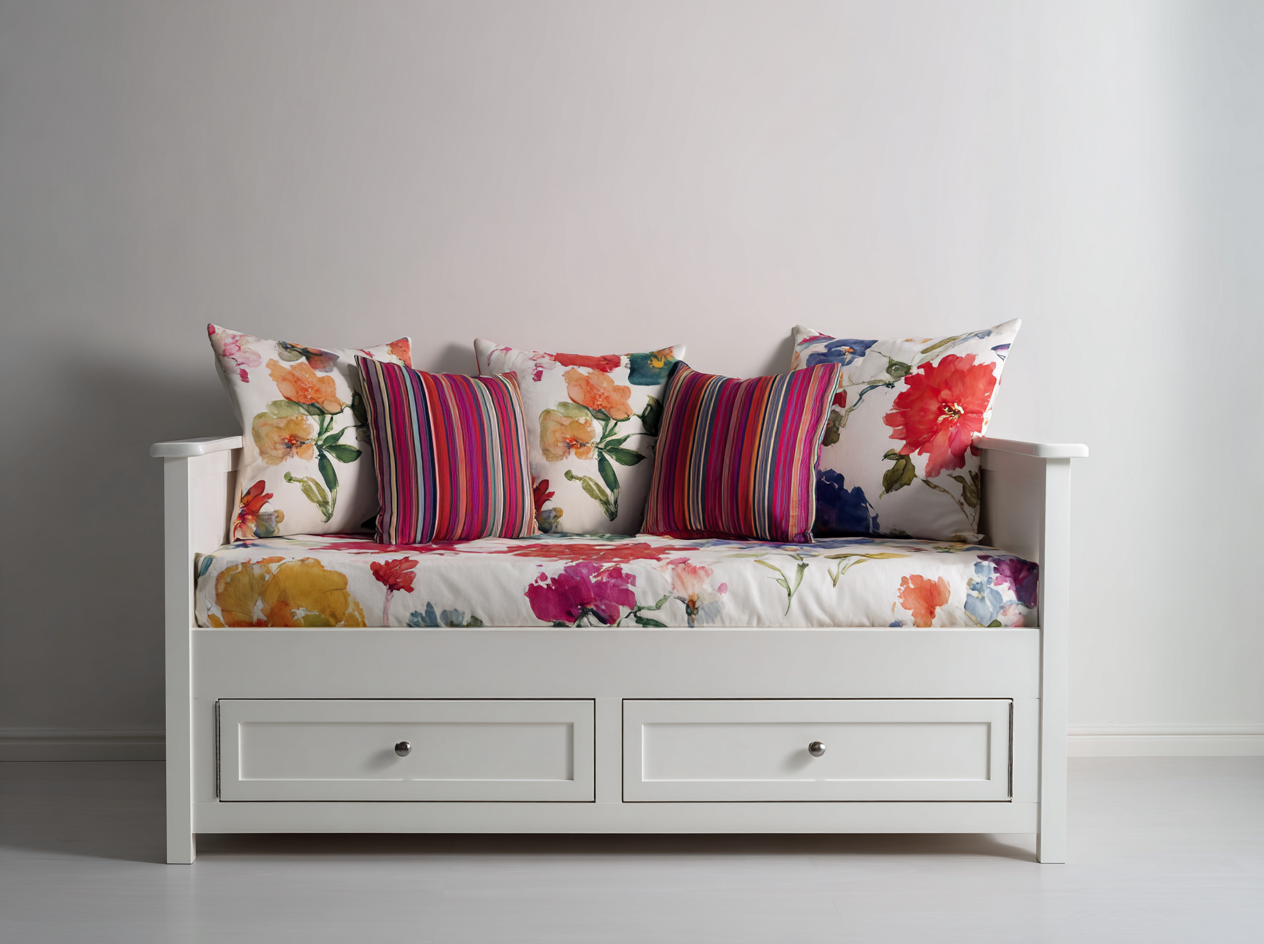 Schlafsofa aus Holzwerkstoff 200x90x85 cm - Weiß Mehrfarbig - Tagesbett mit 2 Schubladen-Nodidwell