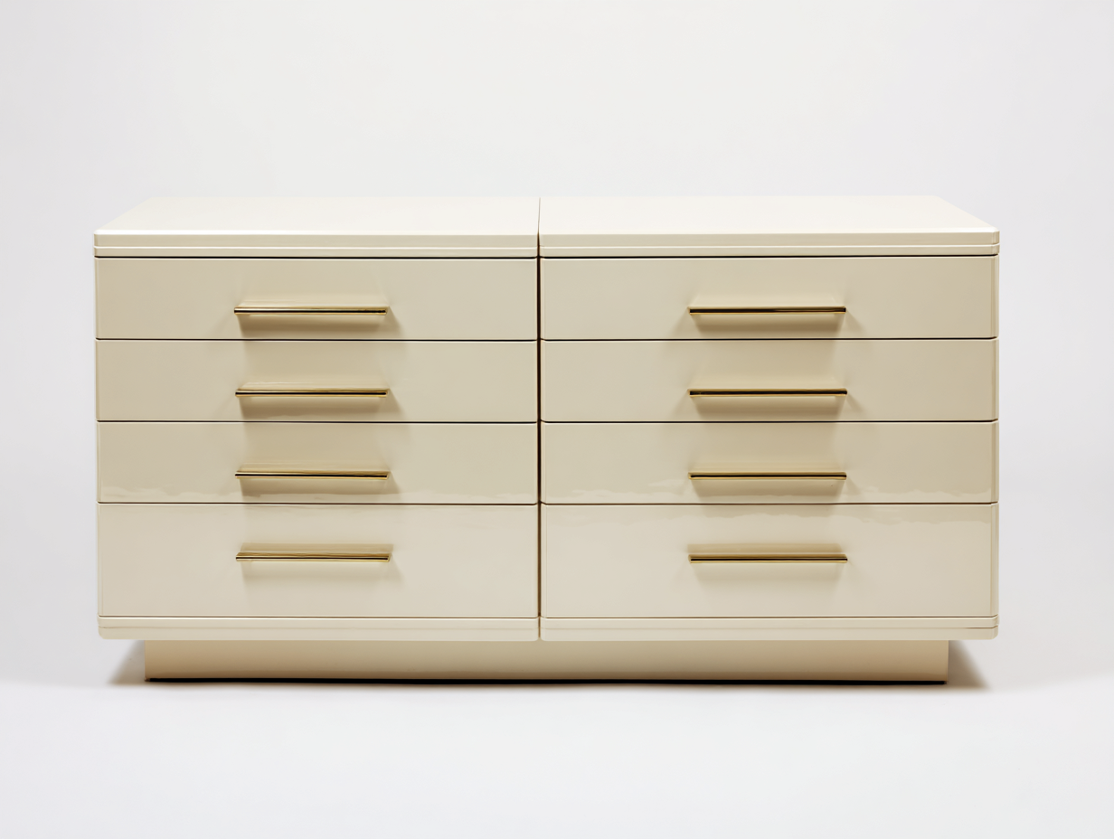 Kommode mit Schubladen aus Holzwerkstoff 160x45x78 cm - Creme Gold - moderne Hochglanz Aufbewahrung mit 8 Schubladen-Nodidwell