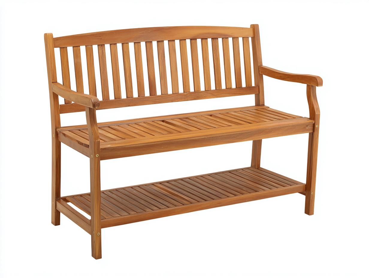Gartenbank Holz 150x58x90 cm - Honigbraun - klassische Sitzbank mit Ablage für Garten-Nodidwell