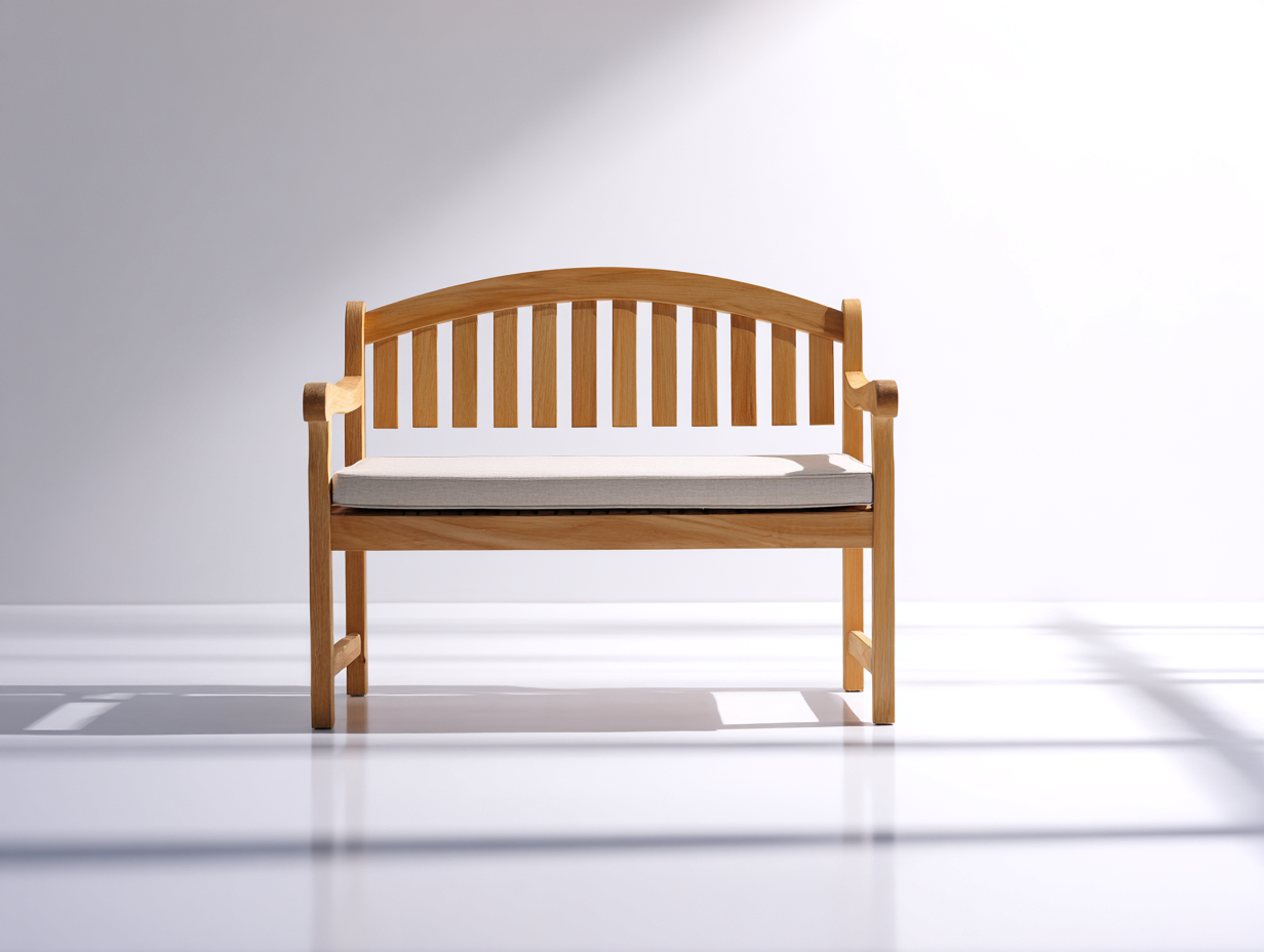Gartenbank aus Holz und Stoff 120x58x90 cm - Natur-Cremeweiß - Klassisches Design mit Armlehnen für den Außenbereich-Nodidwell