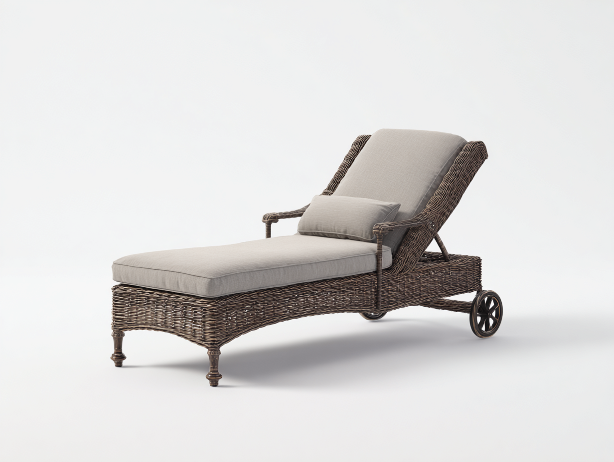 Sonnenliege Rattanoptik 200x75x88 cm - Braun und Beige - Gartenliege mit Rollen-Nodidwell
